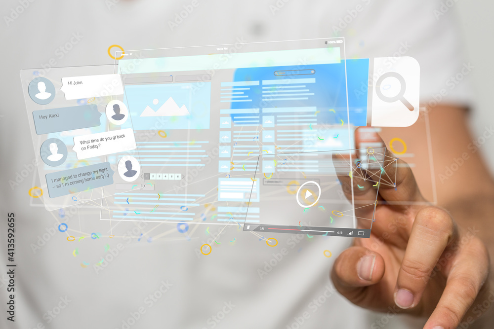 Aufkleber media develop interface web application in hand