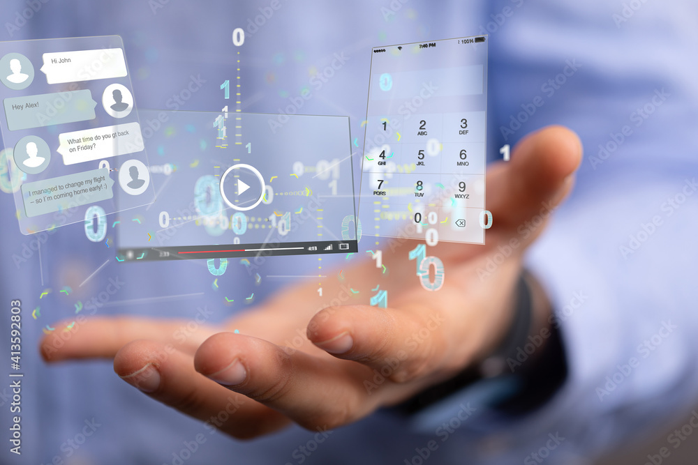 Aufkleber interface web application in hand