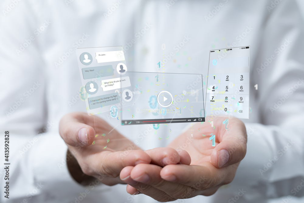 Poster interface web application in hand 3d