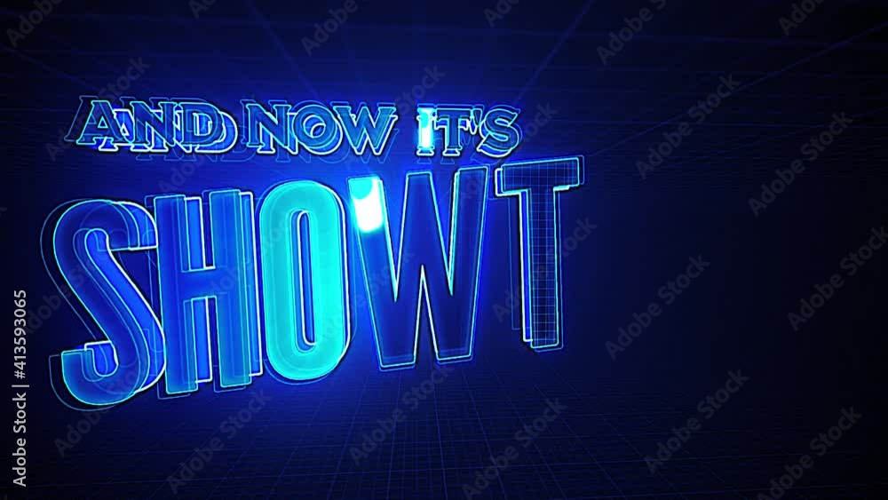 Poster and now it's showtime intro background with light flares/ 4k animated motion graphic of a broadcast 