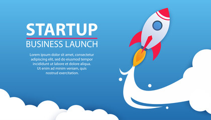 Obraz na płótnie Canvas Business startup. Modern concept flat vector illustration for web banners and sites. Easy to edit. Successful rocket launch. Investment, innovative growth and technology development. Business launch.