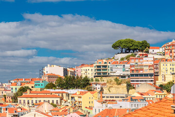View of Lisbon from the observation point. A view to the houses roofs from a bird's-eye view. Lisabon. Portugal