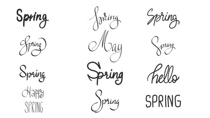 Spring hand draw calligraphy set isolated on white background ,Vector Illustration EPS 10
