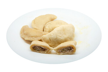 Ukrainian dumplings with meat on a white background for your advertising or menu