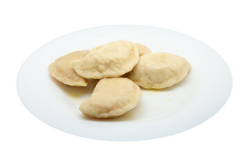Ukrainian dumplings with meat on a white background for your advertising or menu