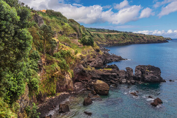 Fototapeta na wymiar Amazing atlantic ocean view with rocks of Sao Miguel island