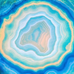 Amazing Blue Agate Crystal cross section as a background. Natural translucent agate crystal surface, Blue abstract structure slice mineral stone macro closeup
