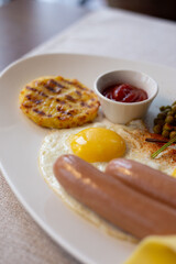 
Scrambled eggs with sausages