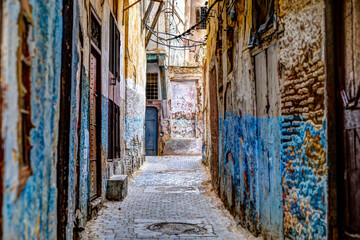 Fototapeta na wymiar Colourful scenery and city scapes in the old town of Fez Morocco