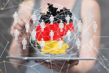 Abstract of germany map network in hand