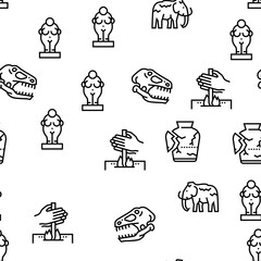 Naklejka premium Prehistoric Period Vector Seamless Pattern Thin Line Illustration
