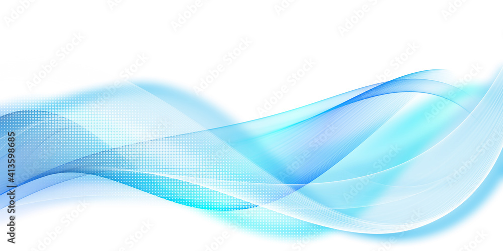 Poster abstract blue wave background with halftone
