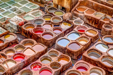 Tanneries and surrounding buildings in Fes Morocco