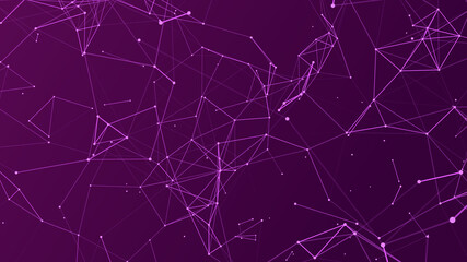 Abstract polygonal background with connecting dots and lines. Vector technology background. Digital interlacing of glowing lines, dots and triangles. 3d vector illustration