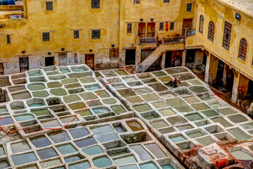 Tanneries and surrounding buildings in Fes Morocco