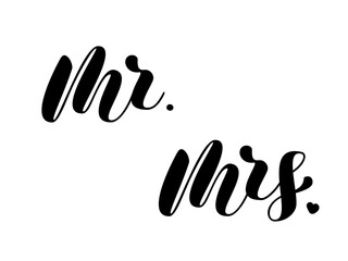 Mr Mrs brush lettering. Words for couple shirts or poster. Vector stock illustration