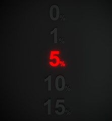 Sale 5 percent in red light others off 3d render