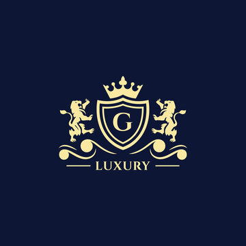 G Letter Gold luxury vintage monogram floral decorative logo with crown design template Premium Vector. Logotype for uses in different spheres. Fashion, royalty, boutique.
