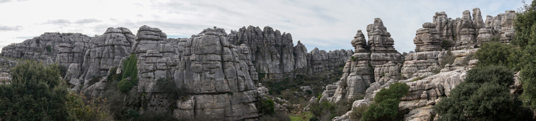 panorama view of the El Torcal Nature Reserve in Andalusia with ist strange karst rock formations
