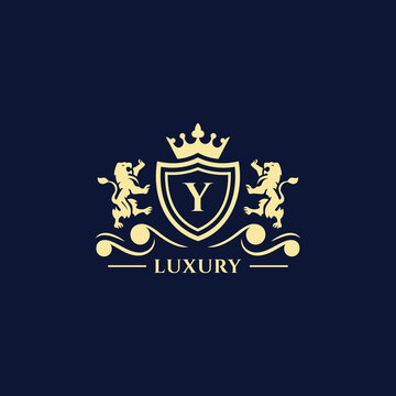 Y Letter Gold luxury vintage monogram floral decorative logo with crown design template Premium Vector. Logotype for uses in different spheres. Fashion, royalty, boutique.