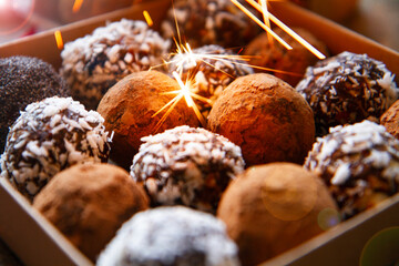 Healthy Energy Balls, Raw Vegan Balls with nuts, Cranberry, Dates and cocoa. Vegan dessert 