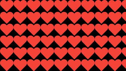 Beautiful pattern of red hearts on a black background. Modern horizontal mobile app design. Template for advertising your product.  Happy Valentine's Day.