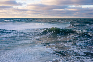 Frozen Baltic sea in the winter in storm 
