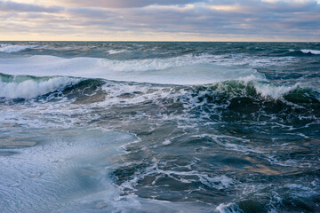 Frozen Baltic sea in the winter in storm 