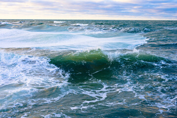 Frozen Baltic sea in the winter in storm 