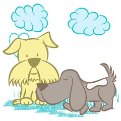 Illustration vector cute schnauzer puppy with text and background for fashion design