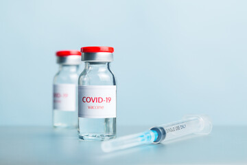 Coronavirus vaccine. Two bottle of vaccine corona virus. Vaccination covid 19.