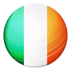 Glass light ball with flag of Ireland. Round sphere, template icon. Irish national symbol. Glossy realistic ball, 3D abstract vector illustration highlighted on a white background. Big bubble.