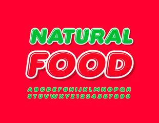 Vector colorful logo Natural Food. Bright Green Font. Creative Alphabet Letters and Numbers.