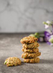 oatmeal cookies on a gray background