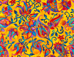 Obraz premium Paisley watercolor floral pattern