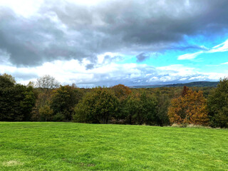 Looking toward, Heaton Forest, on a cloudy autumn day in, Bradford, Yorkshire, UK