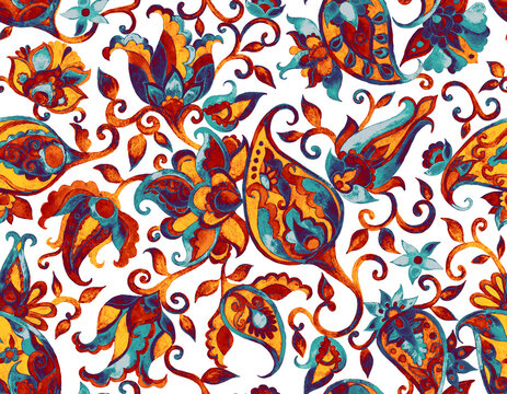 Paisley watercolor floral pattern © Natalia