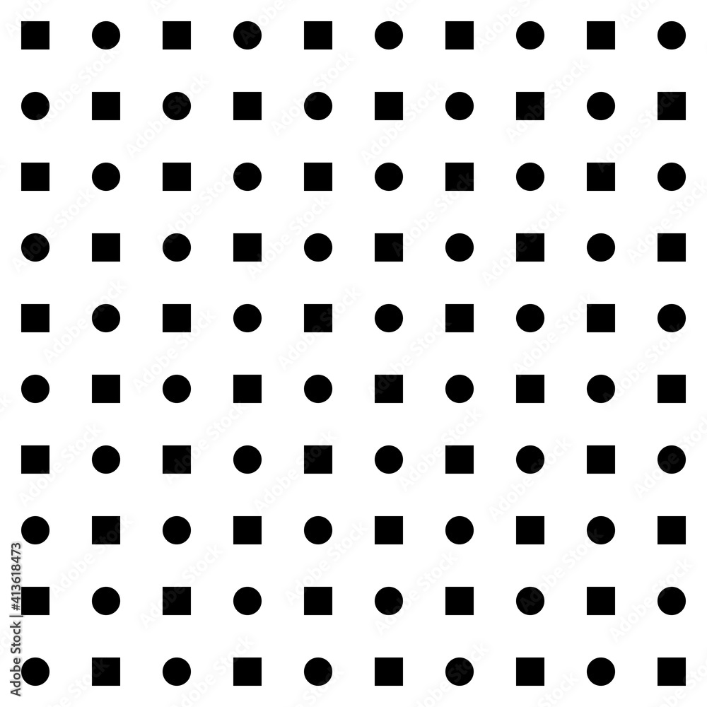 Poster Black circles and squares. Vector pattern. Simple vector pattern. Circles, squares pattern.
