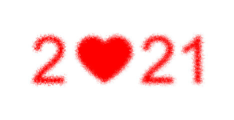 Happy New Year 2021 celebration background heart red