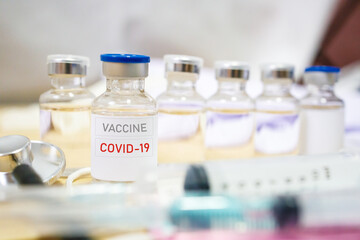 Vaccine and syringe injection. It use for prevention, immunization and treatment from corona virus infection.