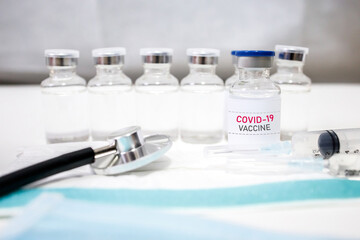 Vaccine and syringe injection. It use for prevention, immunization and treatment from corona virus infection.