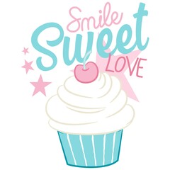 Illustration vector ice cream with cherry and text with background for fashion design