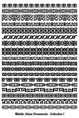 Set of 18 seamless line borders, dividers and frames of Kazakh, uzbak, Middle Asian traditional Islamic ornament for custim design and print.