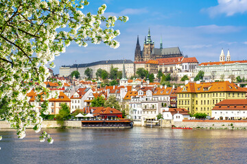 Prague panorama with Prague Castle in spring, Czech Republic