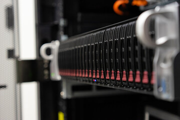 Server racks In server room cloud data center.