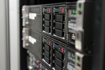 Server racks In server room cloud data center.