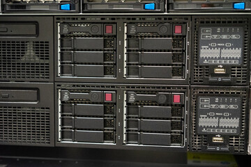 Server racks In server room cloud data center.