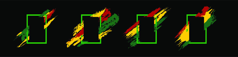 Black History Month vector illustration with blank frames and grunge brush strokes on an isolated black background
