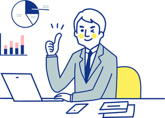 サムズアップをしているビジネスマン