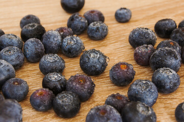 Water drops on ripe sweet blueberry.